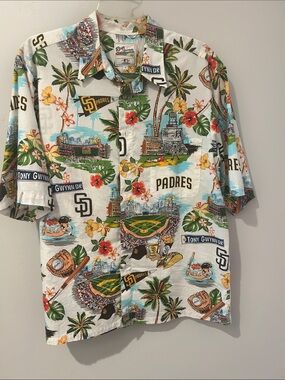 Reyn spooner Padres Hawaiian Button-Down Shirt in White wit Print Send OFFER
